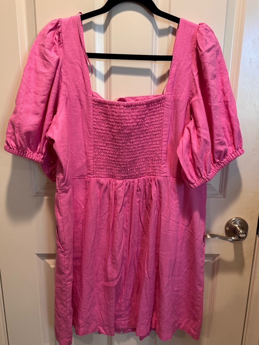 Old Navy Hot Pink Button-Front Puff Sleeve Mini Dress - Picture 2 of 4